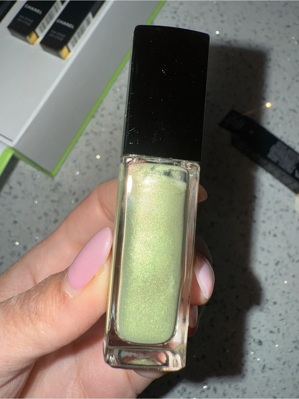 CHANEL White Lime Green Trim Mini Gift Bag